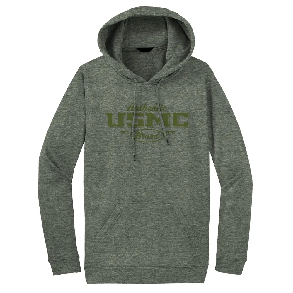 Authentic Puff USMC Adult Hoodie-Heathered Dark Green