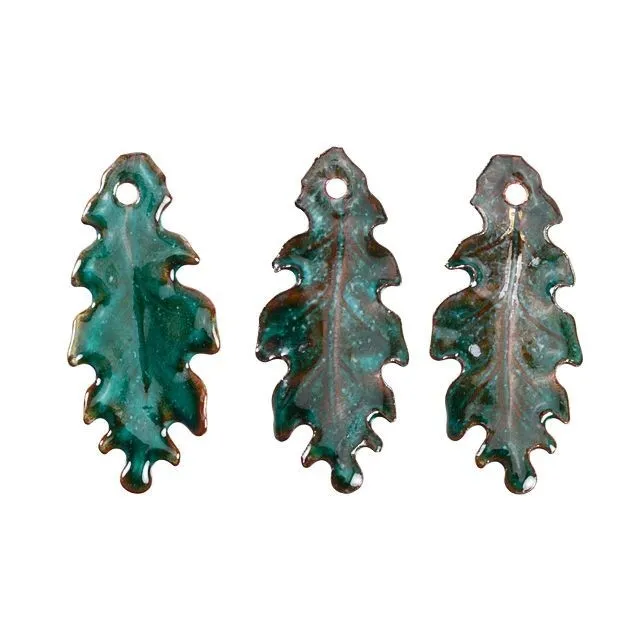 Charm, Small Oak Leaf 25x10.5mm, Enameled Brass Teal Green, by Gardanne Beads (1 Piece)