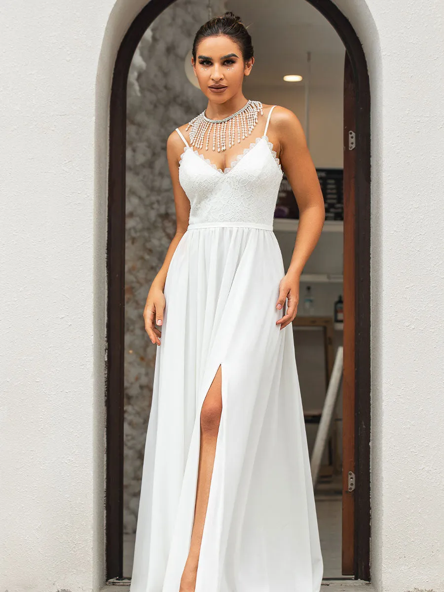 Cheap A Line Wedding Dresses Chiffon Sleeveless Casual