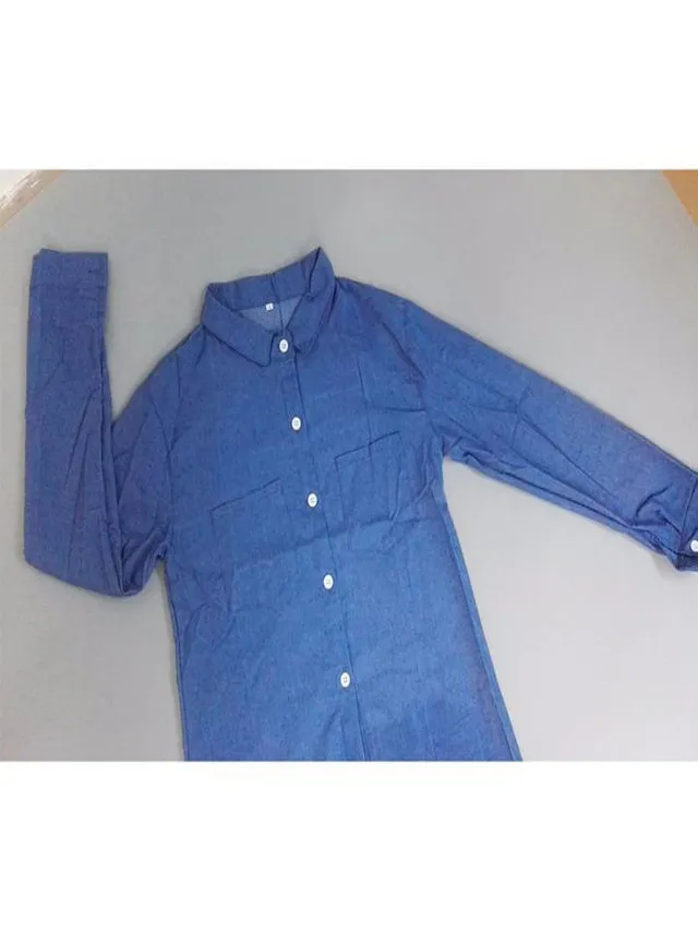 Dunnmall Casual Denim Shirt Female Long-sleeved Plus Size Dress