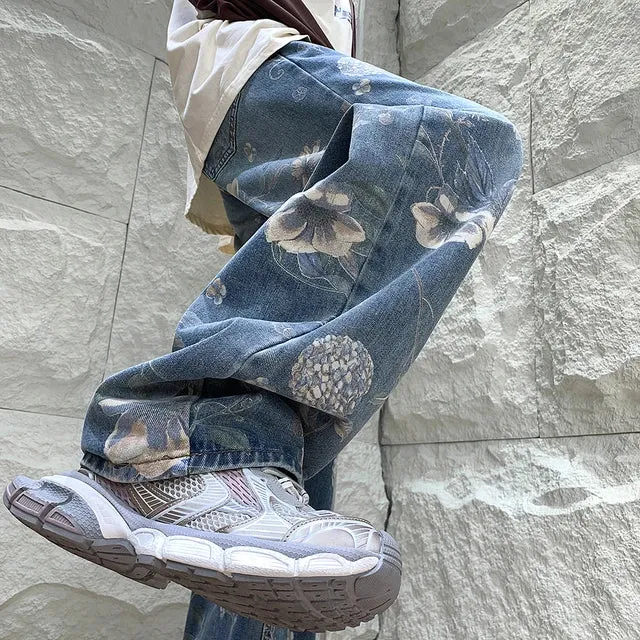 Floral Denim Loose Fit Jeans