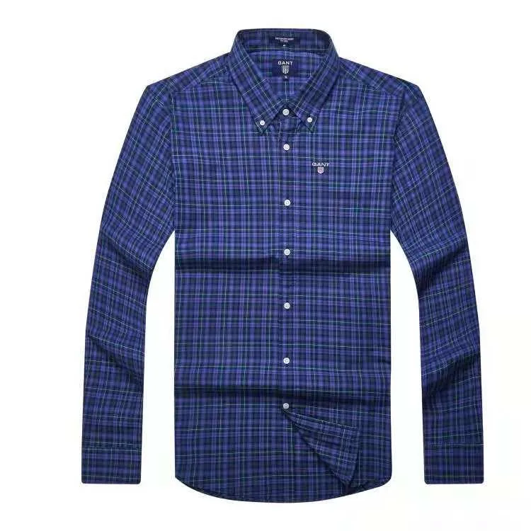Gant Plain Men's Classic Button-Down Badge Navy-Blue Crest Check Longsleeve Shirt