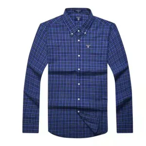 Gant Plain Men's Classic Button-Down Badge Navy-Blue Crest Check Longsleeve Shirt