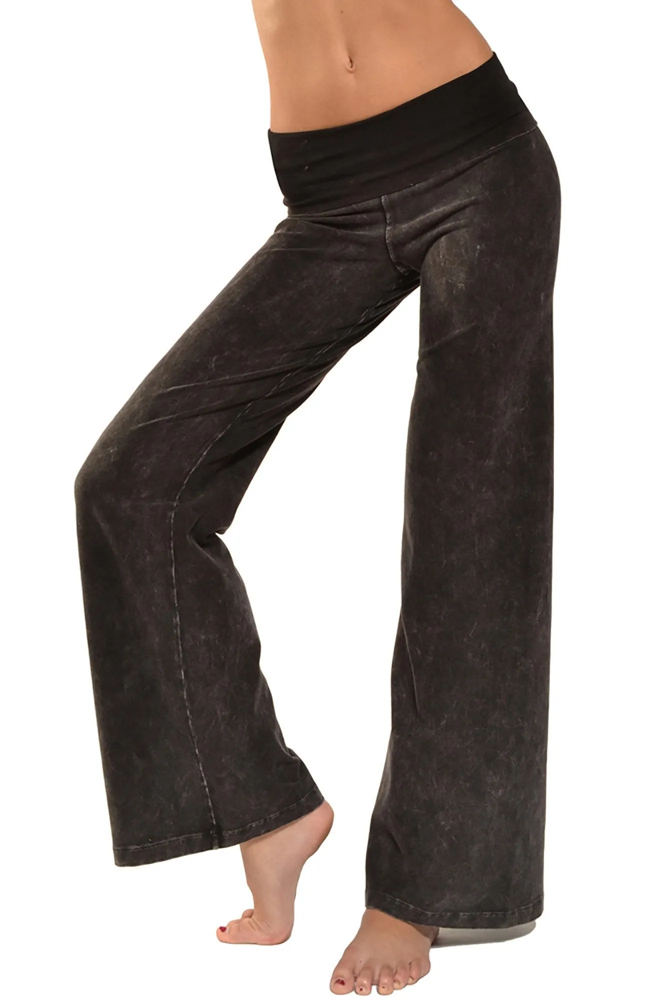 Hard Tail Forever - Wide Leg Roll Down Pants (W-326, Black Mineral Wash)