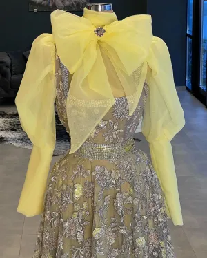 Rylee A-Line dress, long sleeves, yellow Evening Dress