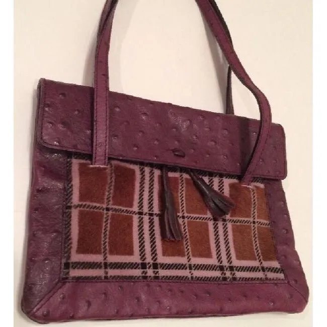 Saks Fifth Avenue Vintage Pursesdesigner Purses Purple Ostrich Leather And Plaid Pony Hair And Hobo