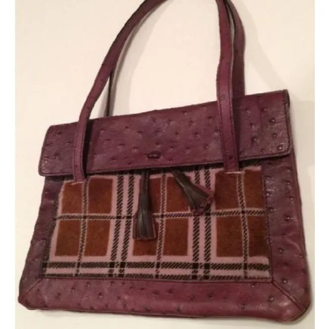 Saks Fifth Avenue Vintage Pursesdesigner Purses Purple Ostrich Leather And Plaid Pony Hair And Hobo