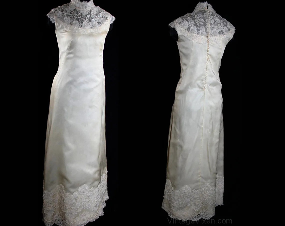 Size 4 Wedding Dress - Elegant 1960s Champagne Organza Bridal Gown with Lace & Pearls - Sleeveless Wedding Gown - NWT - Bust 32.5 - 31793-1