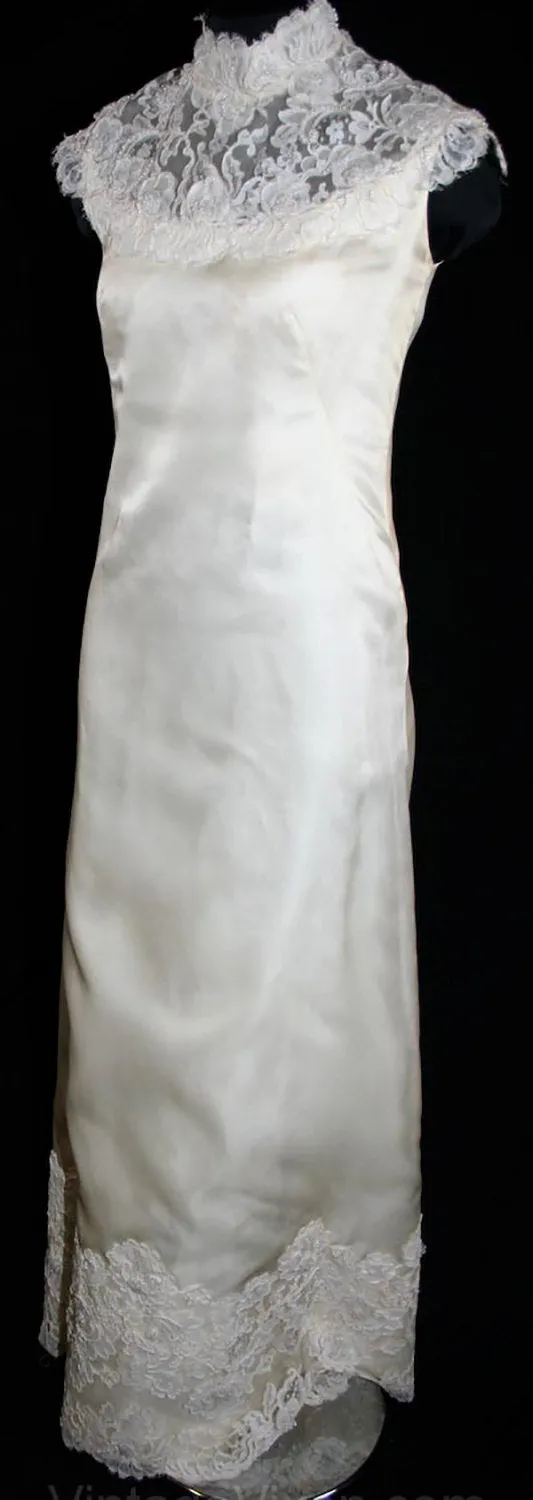 Size 4 Wedding Dress - Elegant 1960s Champagne Organza Bridal Gown with Lace & Pearls - Sleeveless Wedding Gown - NWT - Bust 32.5 - 31793-1
