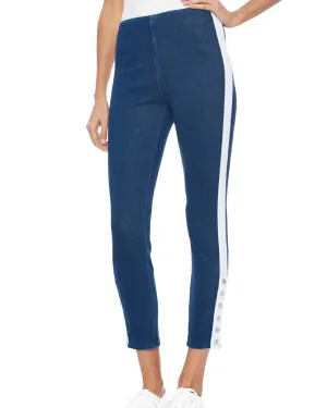 Snap Striped Denim Pant In Mid Wash | Mid Wash
