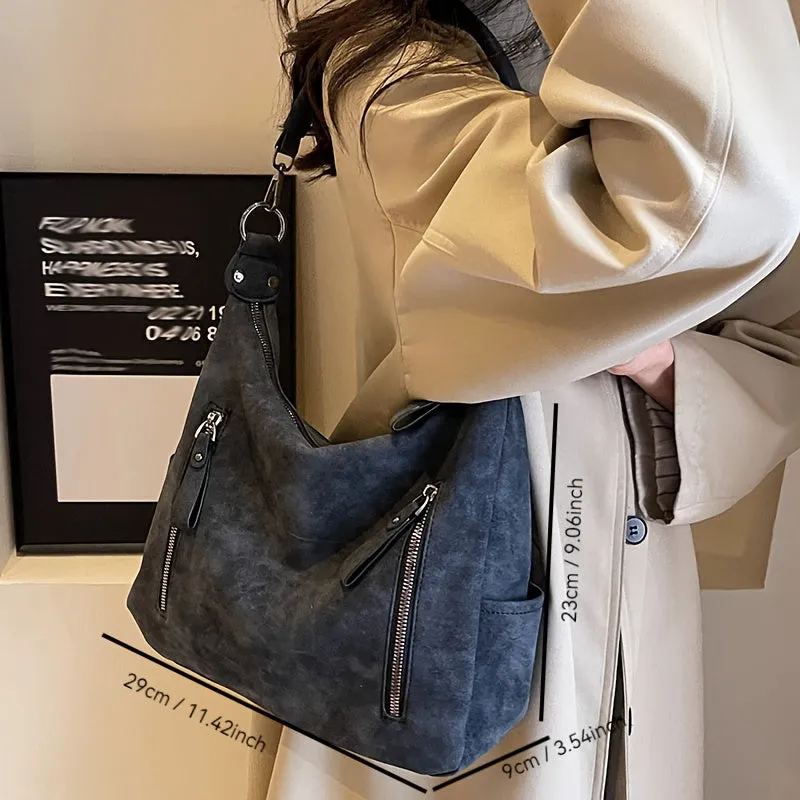 Uakiss Solid Color Faux Leather Shoulder Bag - Casual to Formal Style with Zipper Closure - Polyester Lining, Fixed Strap for Versatile Handbag
