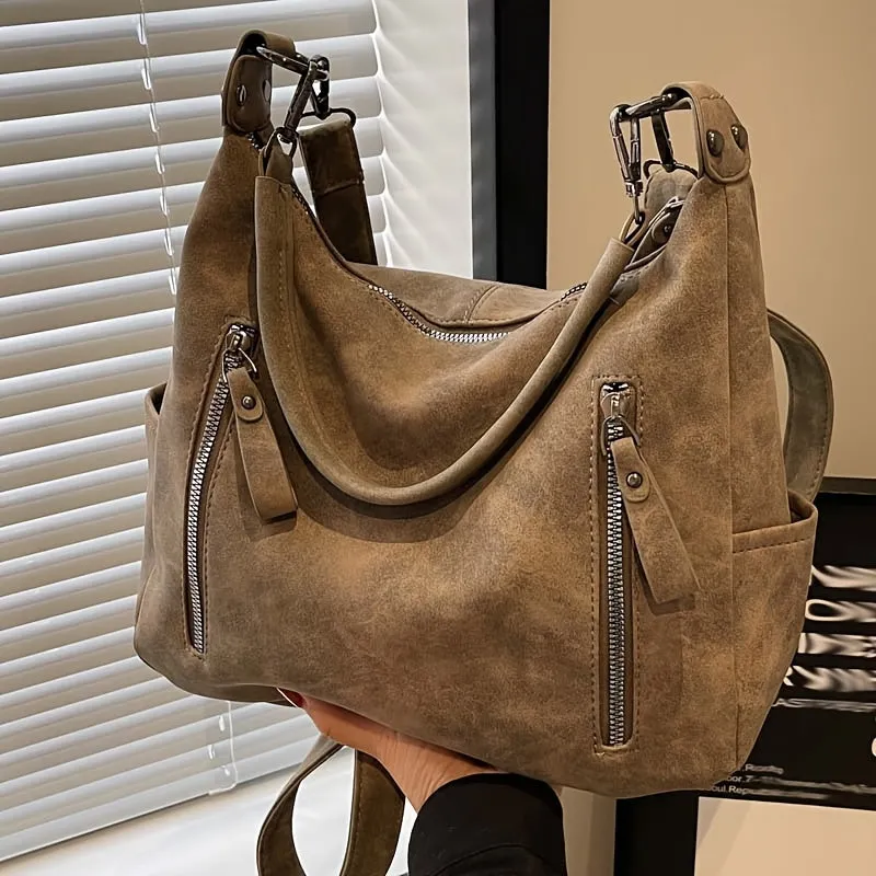 Uakiss Solid Color Faux Leather Shoulder Bag - Casual to Formal Style with Zipper Closure - Polyester Lining, Fixed Strap for Versatile Handbag
