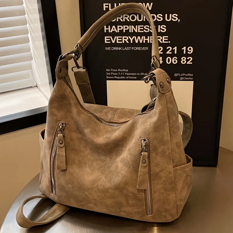 Uakiss Solid Color Faux Leather Shoulder Bag - Casual to Formal Style with Zipper Closure - Polyester Lining, Fixed Strap for Versatile Handbag