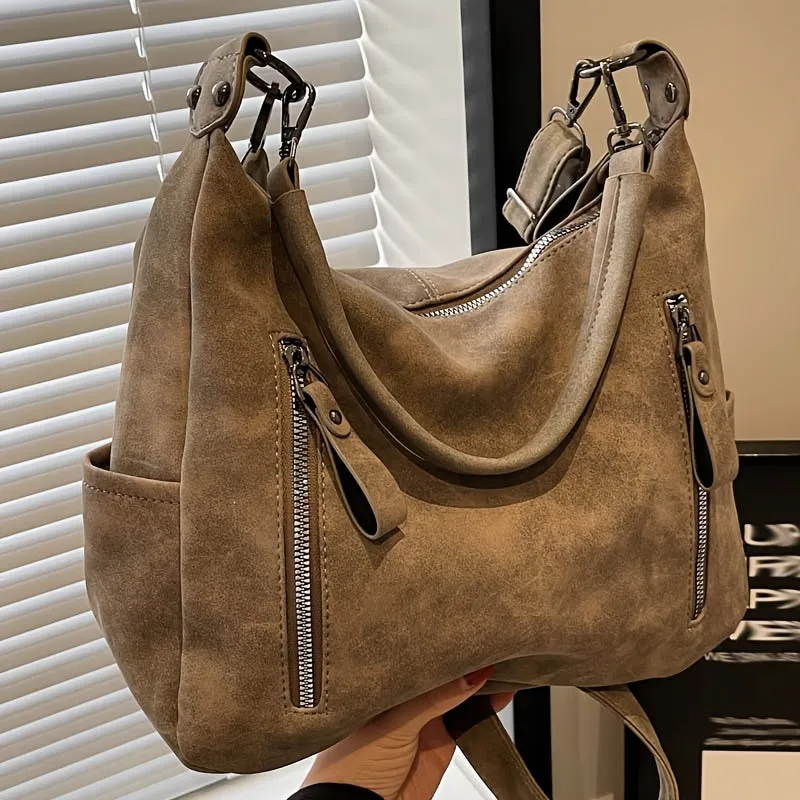 Uakiss Solid Color Faux Leather Shoulder Bag - Casual to Formal Style with Zipper Closure - Polyester Lining, Fixed Strap for Versatile Handbag