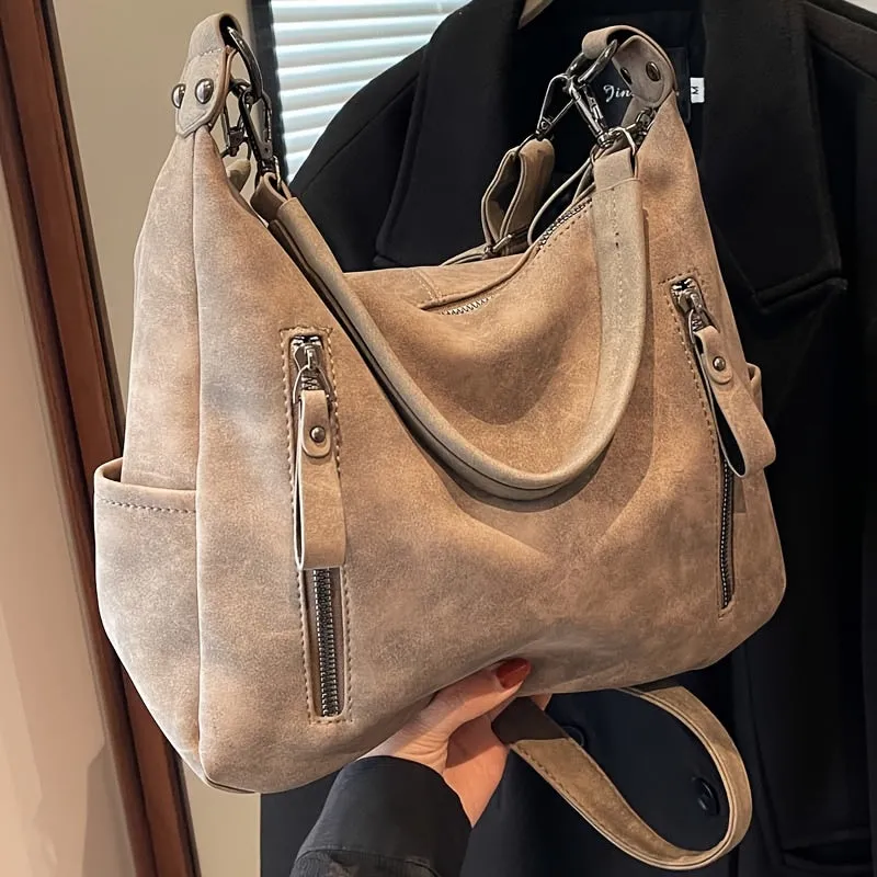 Uakiss Solid Color Faux Leather Shoulder Bag - Casual to Formal Style with Zipper Closure - Polyester Lining, Fixed Strap for Versatile Handbag