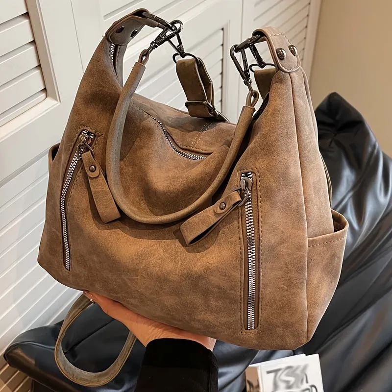 Uakiss Solid Color Faux Leather Shoulder Bag - Casual to Formal Style with Zipper Closure - Polyester Lining, Fixed Strap for Versatile Handbag