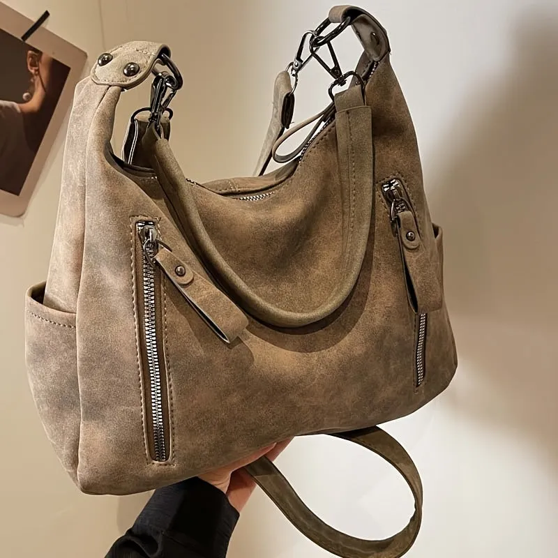 Uakiss Solid Color Faux Leather Shoulder Bag - Casual to Formal Style with Zipper Closure - Polyester Lining, Fixed Strap for Versatile Handbag