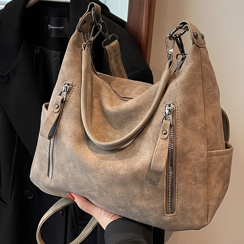 Uakiss Solid Color Faux Leather Shoulder Bag - Casual to Formal Style with Zipper Closure - Polyester Lining, Fixed Strap for Versatile Handbag