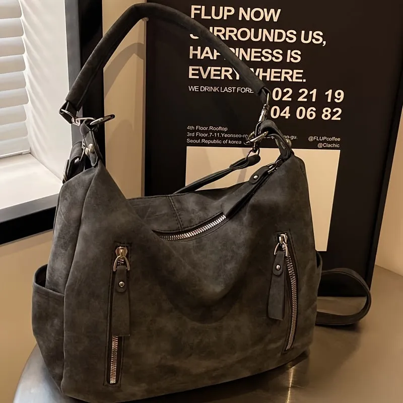 Uakiss Solid Color Faux Leather Shoulder Bag - Casual to Formal Style with Zipper Closure - Polyester Lining, Fixed Strap for Versatile Handbag